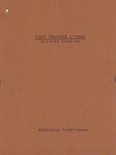 Pour trouver l'beau - deuxième de couverture